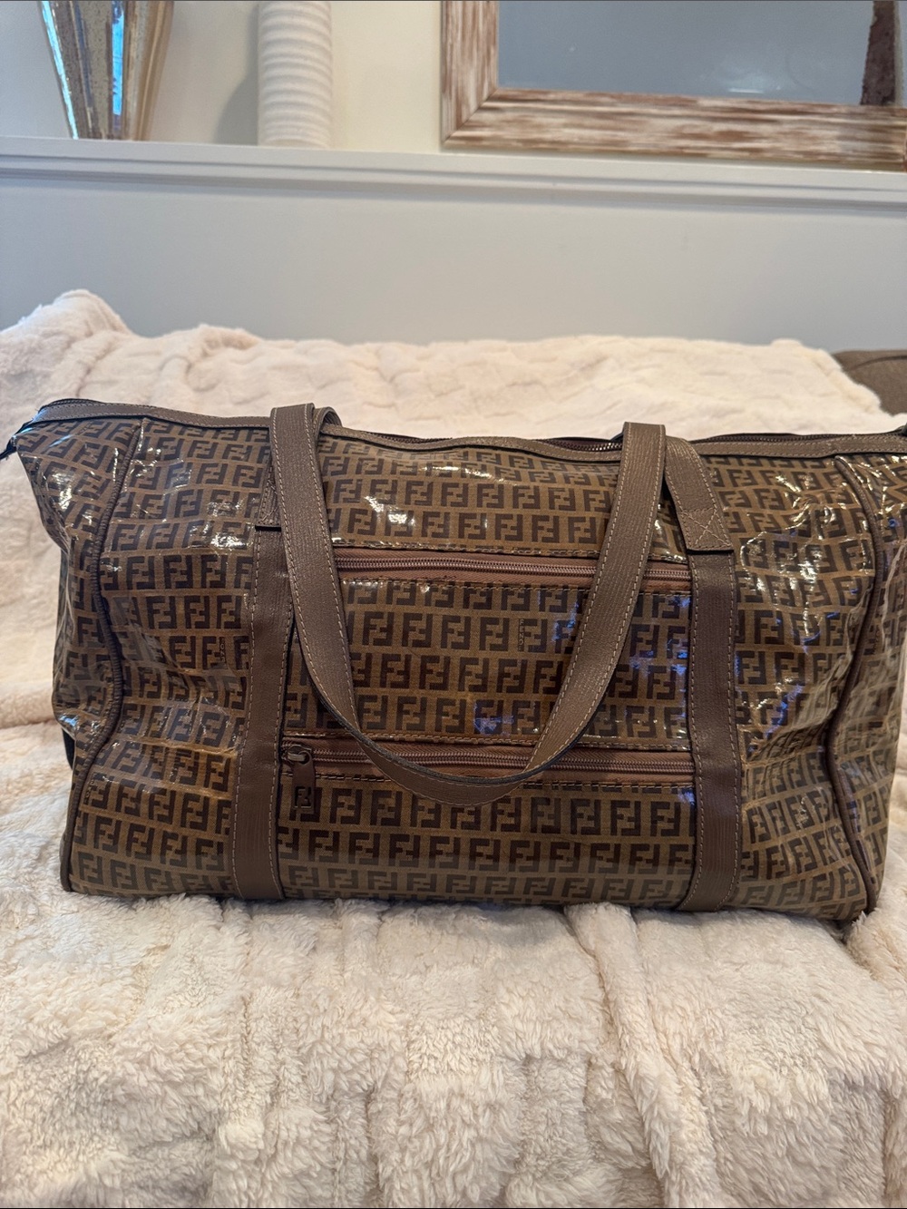 Fendi Brown FF Logo Travel Duffle Bag